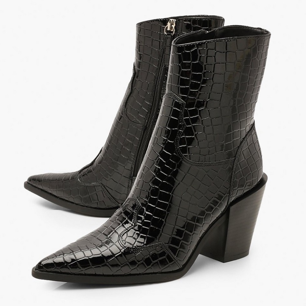 Boohoo black Croc booties - Picture 3 of 4